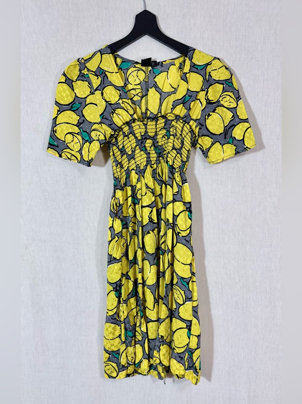 Urban Renewal S Yellow Lemon Print Smocked Midi Dress